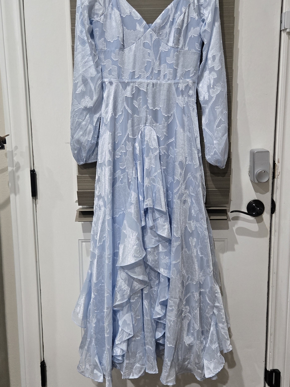 SHEIN Light Blue V-Neck Lace Detail Maxi Dress